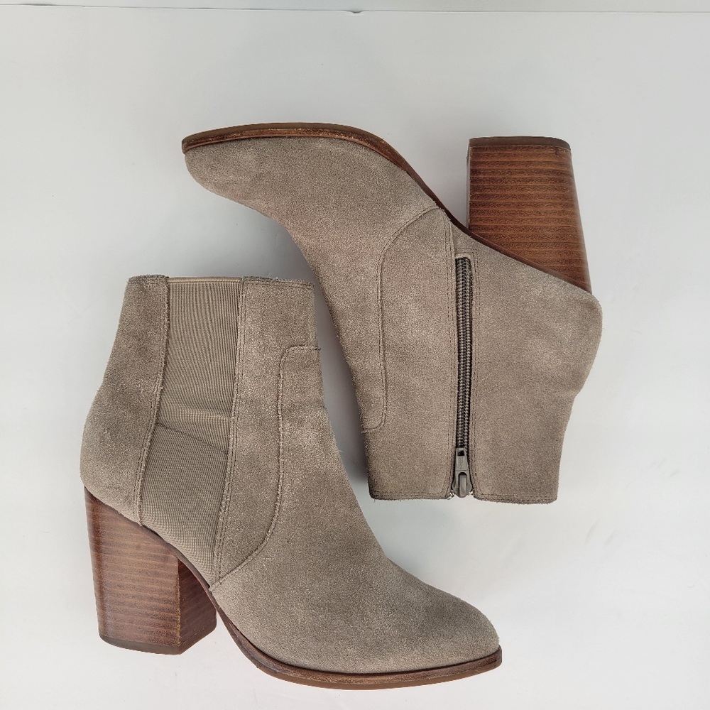 Soludos Emma Heeled Ankle Bootie Taupe Suede Size 6 - Picture 4 of 13